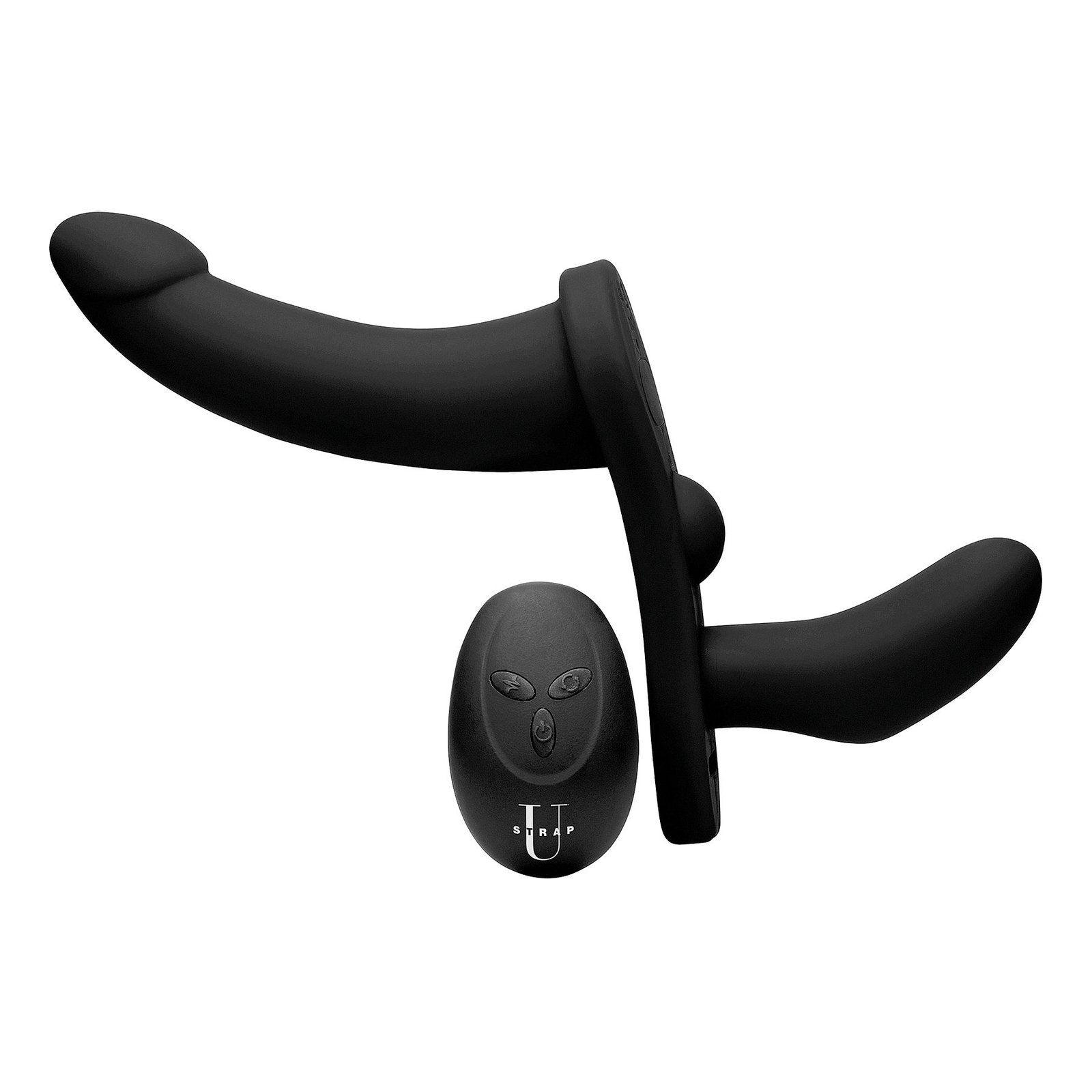 Double Take Double Vibrating Strap-On – Remote Control Dual Dildo for Couples, Adjustable Strap, 10 Vibration Modes, USB Rechargeable (Black)
