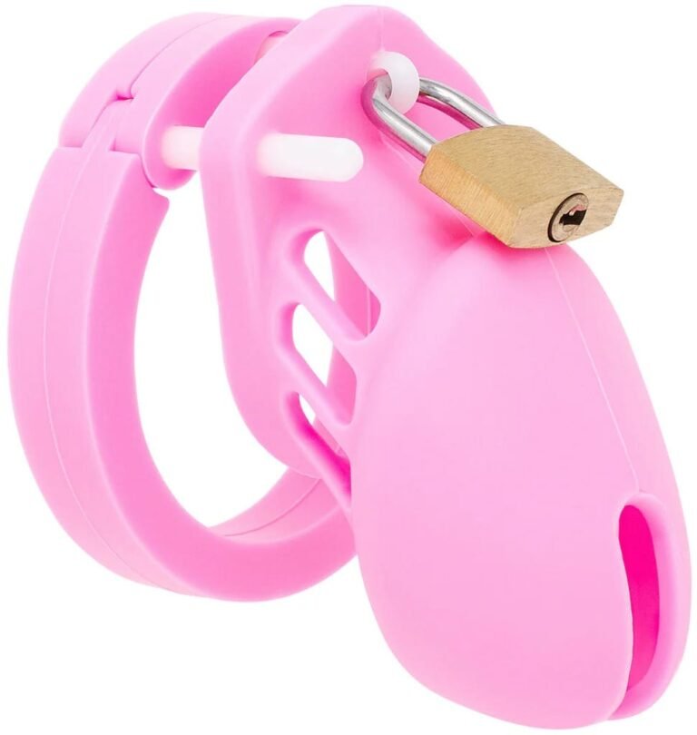 Pink Silicone Male Chastity Cage with Metal Lock and Breathable Design